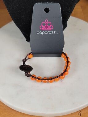 Paparazzi Orange Beaded Bracelet with Dark Brown Cord & Button Closure